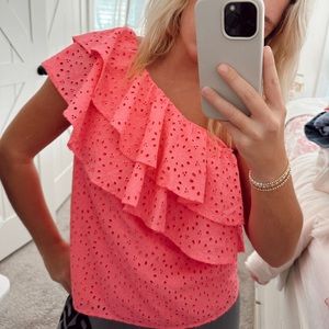 Lilly Pulitzer Pink Eyelet Ruffle Top